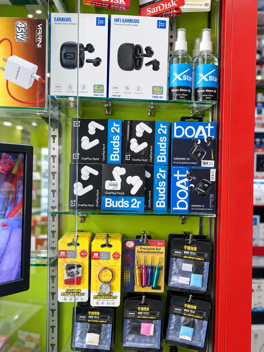 Mobile accessories display wall at Cell Star Erode